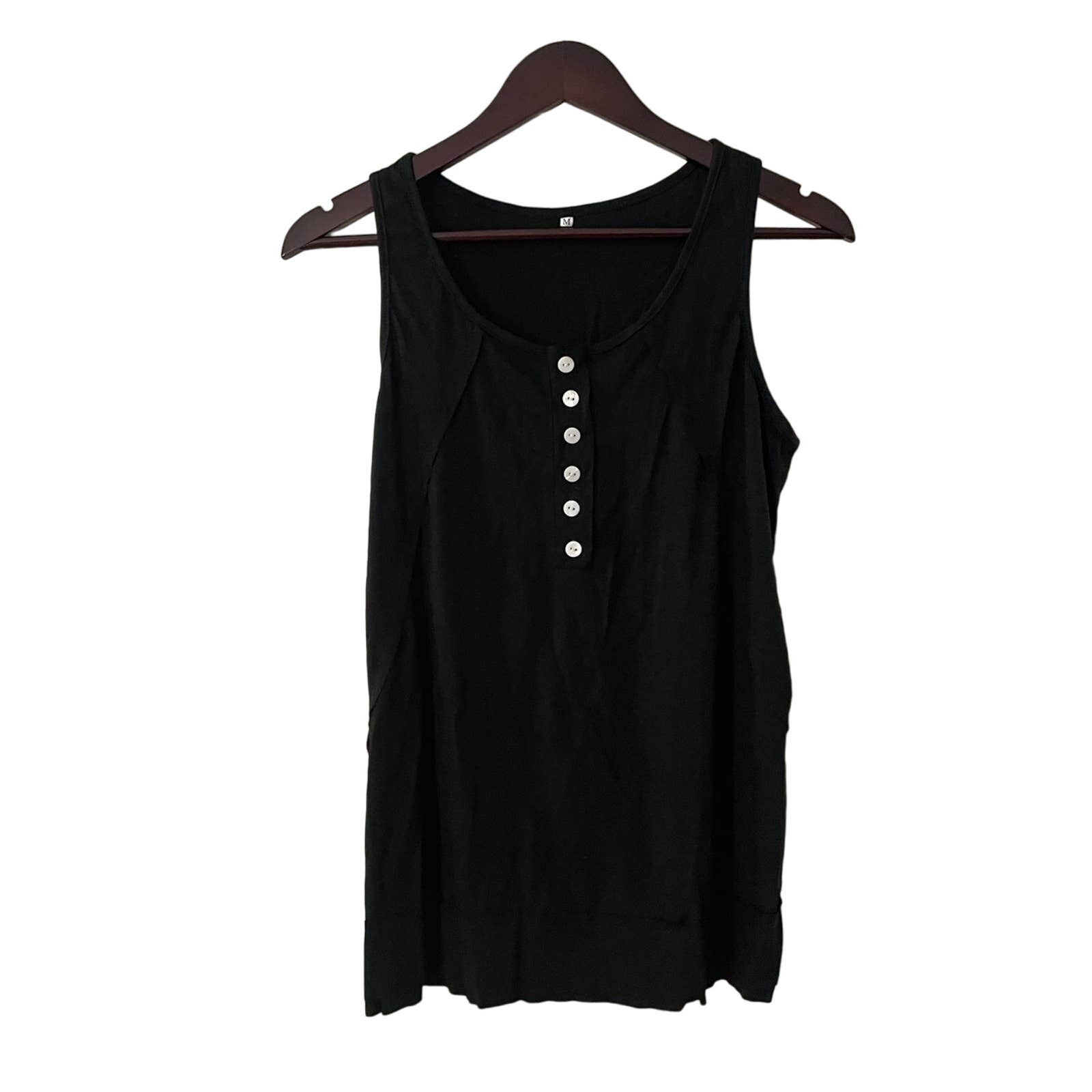 Black Tank Top With Button Detail